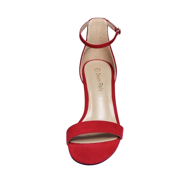 Chunky Low Heel Pump Sandals - RED SUEDE - 3